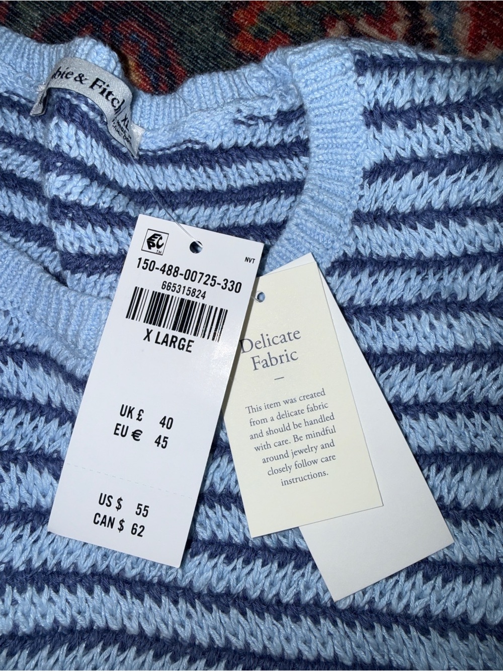 Abercrombie & Fitch Light Blue & Navy Striped Crewneck Sweater Tank - Picture 3 of 4